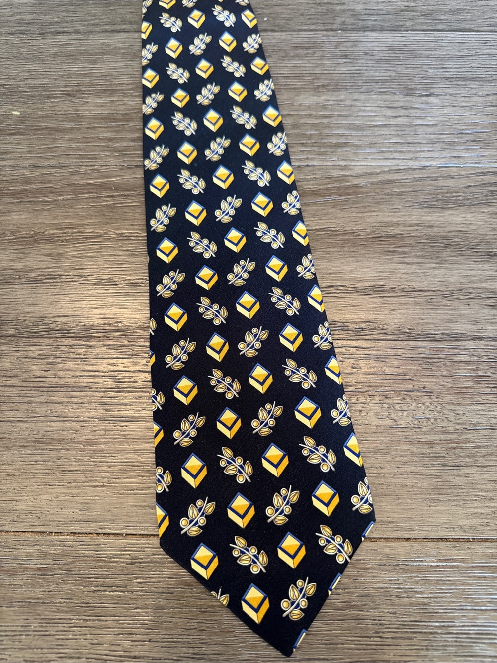 Valentino Black Tie with Yellow and White Geometric Motif